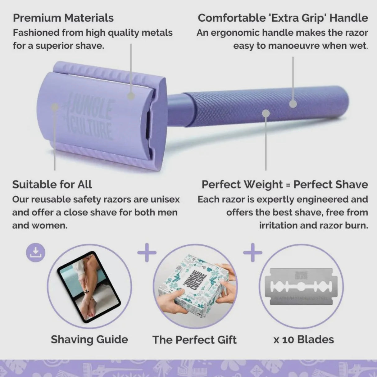 Diamond Grip Jungle Culture Safety Razors | Includes 10x Razor Blades