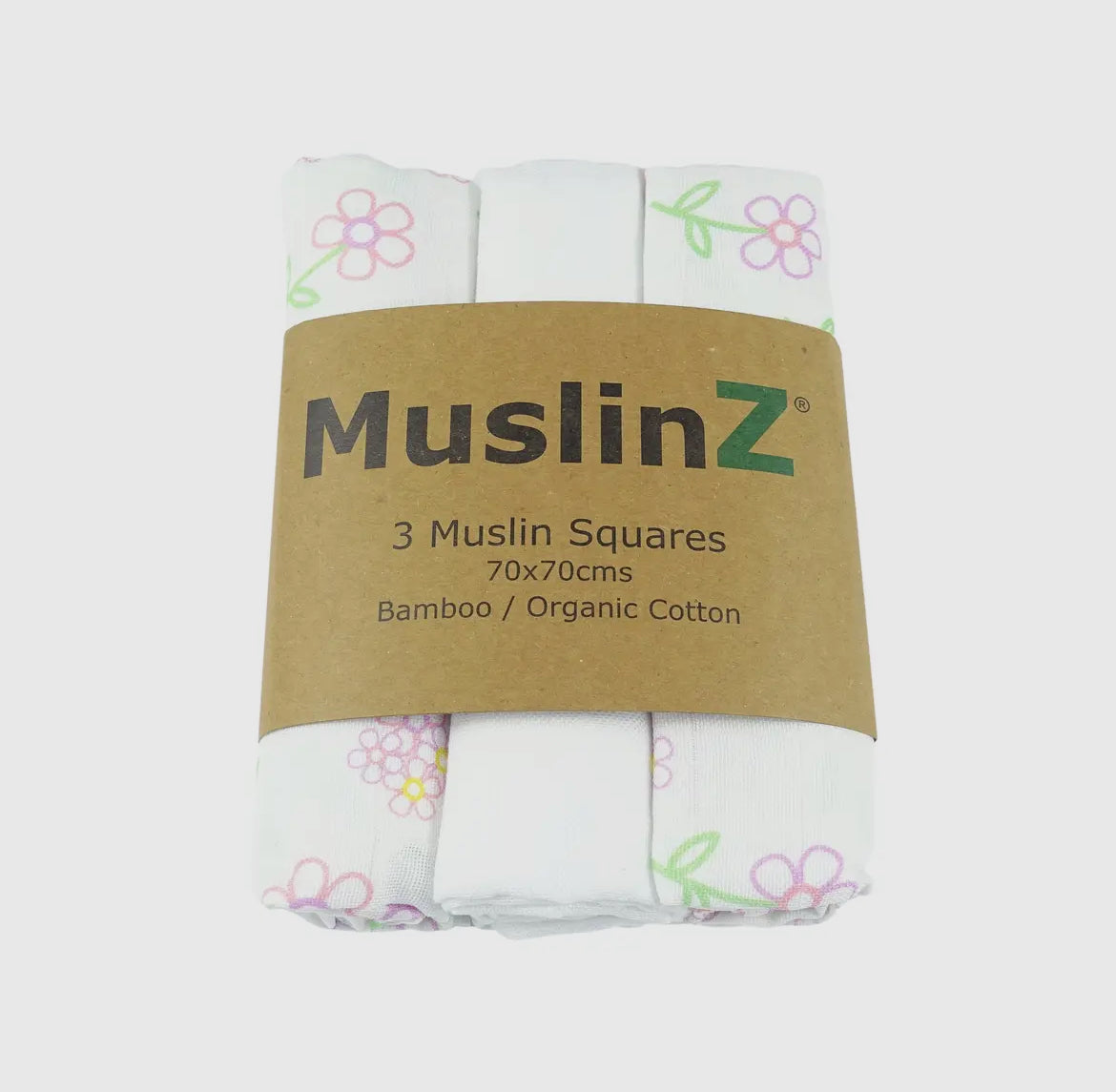MuslinZ 3 Pack Bamboo/Organic Cotton Muslin Squares