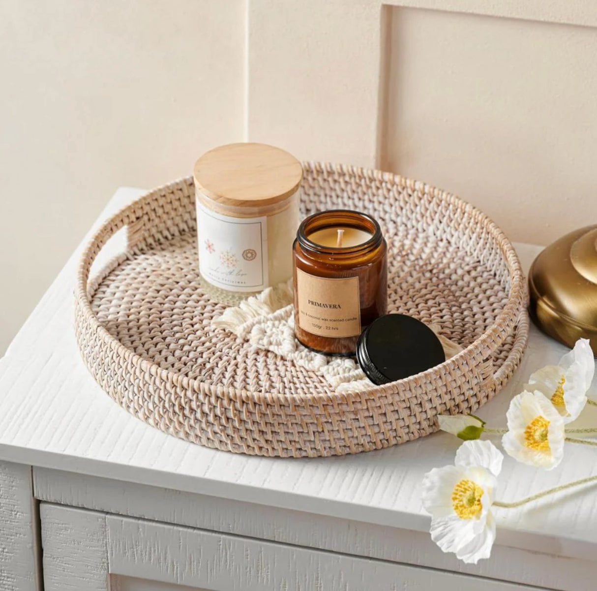 Whitewashed Rattan Trays