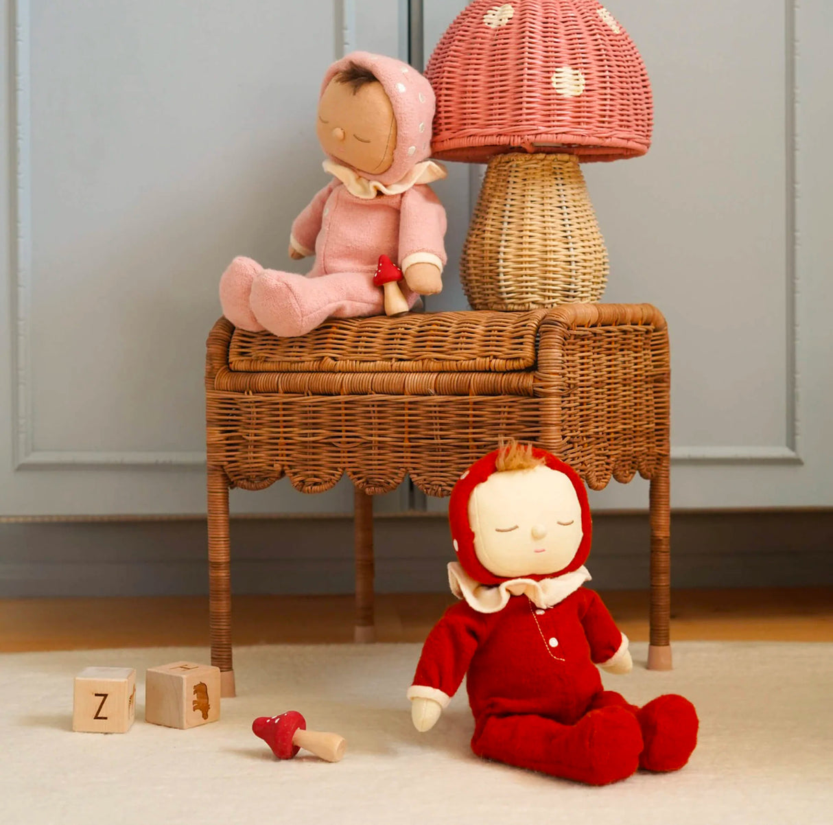 Olli Ella Dozy Dinkum Soft Doll - Toadstool Moppet - Red