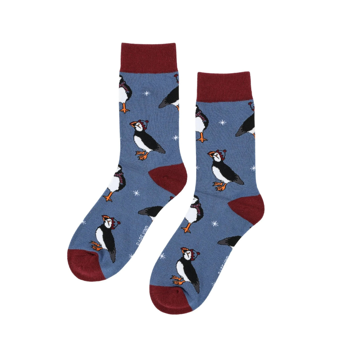 Save the Christmas Puffins Blue Bamboo Socks
