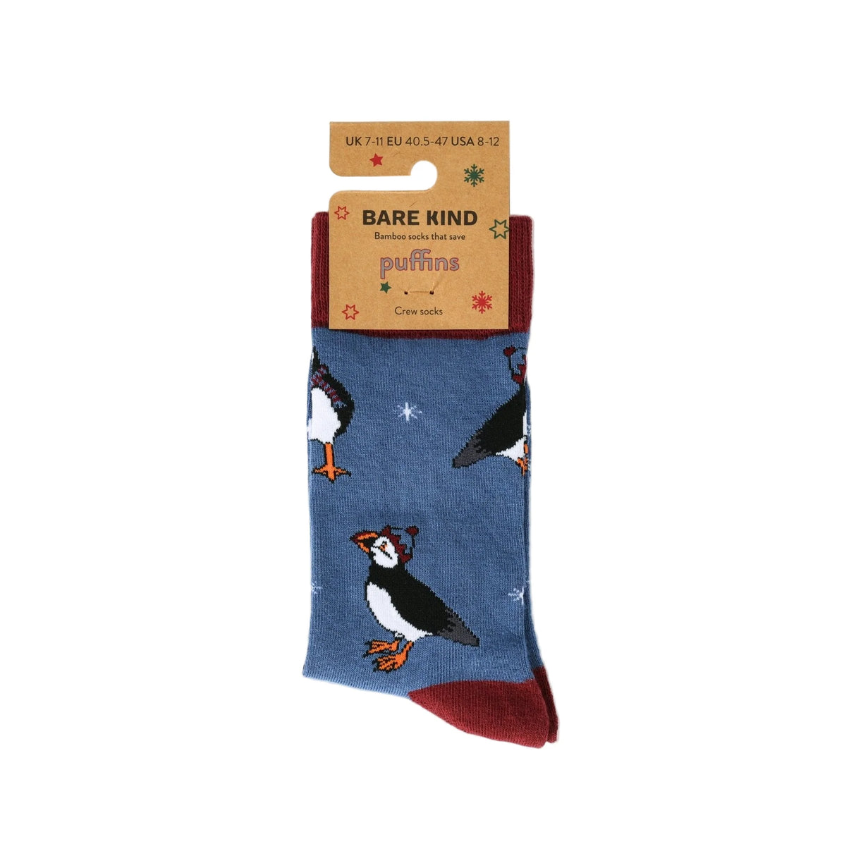Save the Christmas Puffins Blue Bamboo Socks