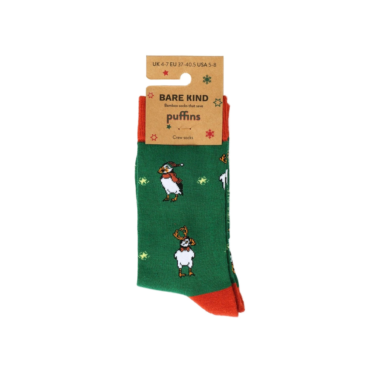 Save the Christmas Puffins Green Bamboo Socks