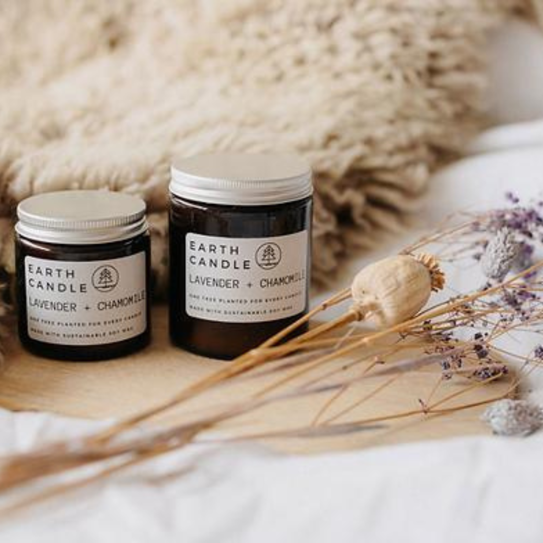 Earth Candle Co Lavendar & Camomile Cotton Wick Candle