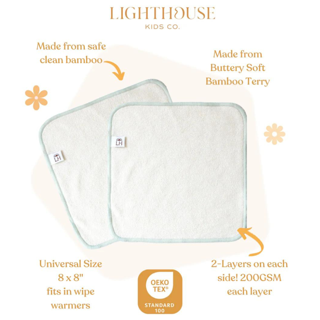 Lighthouse Kids Reusable Bamboo Cloth Wipes, Pack of 6