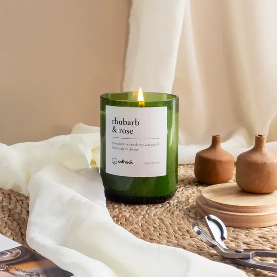 Rhubarb & Rose Wine Bottle Candle