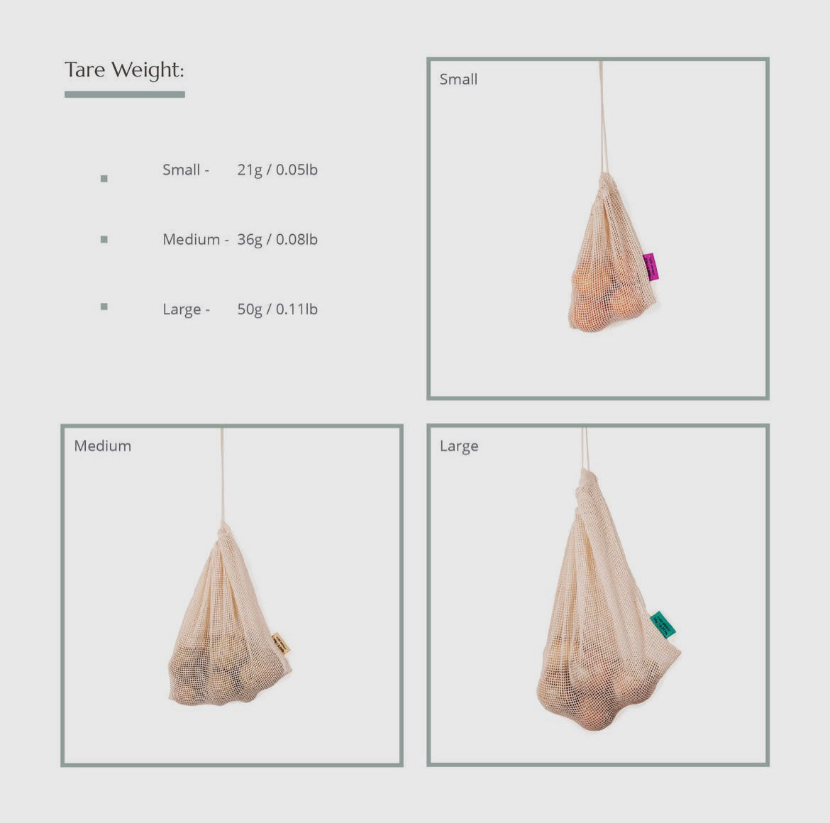 Organic Cotton Reusable Mesh Produce Bags, Pack of 3