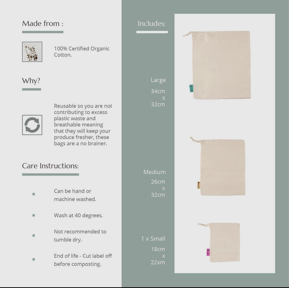 Organic Cotton Reusable Produce Bags