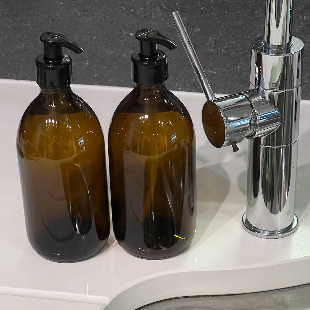 500ml Amber Glass Refillable Eco Dispenser Bottle with Pump