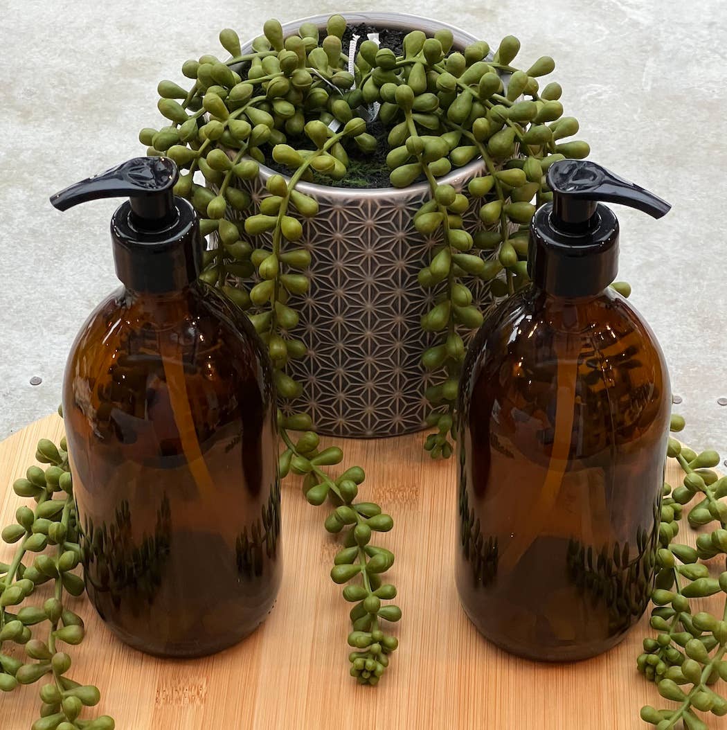 500ml Amber Glass Refillable Eco Dispenser Bottle with Pump