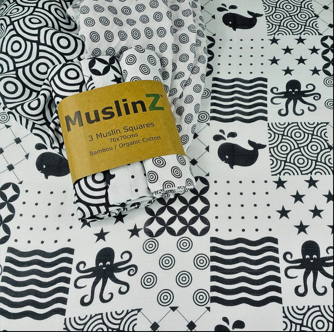 MuslinZ 3 Pack Bamboo/Organic Cotton Muslin Squares