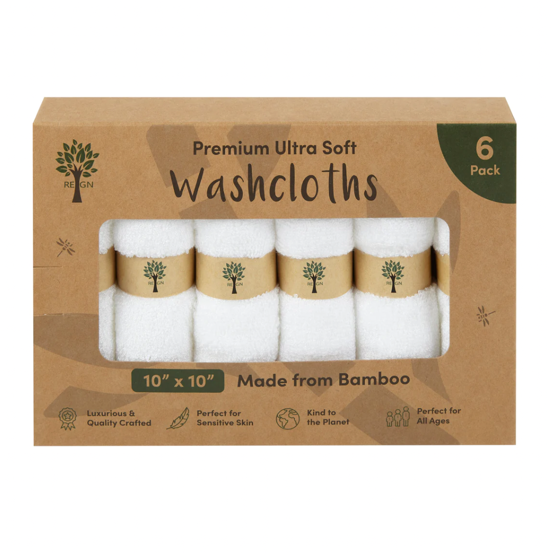 Organic Bamboo Washcloths - Pack of 6