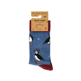 Save the Christmas Puffins Blue Bamboo Socks