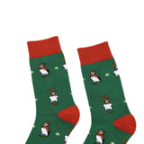 Save the Christmas Puffins Green Bamboo Socks