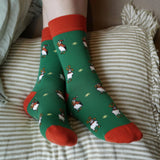 Save the Christmas Puffins Green Bamboo Socks