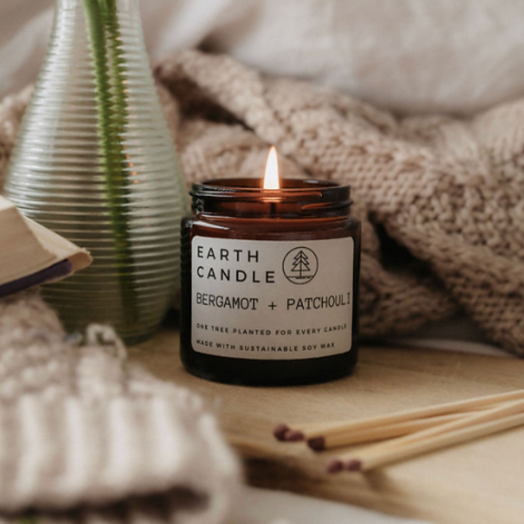 Earth Candle Co Wild Bergamot & Patchouli Cotton Wick Candle