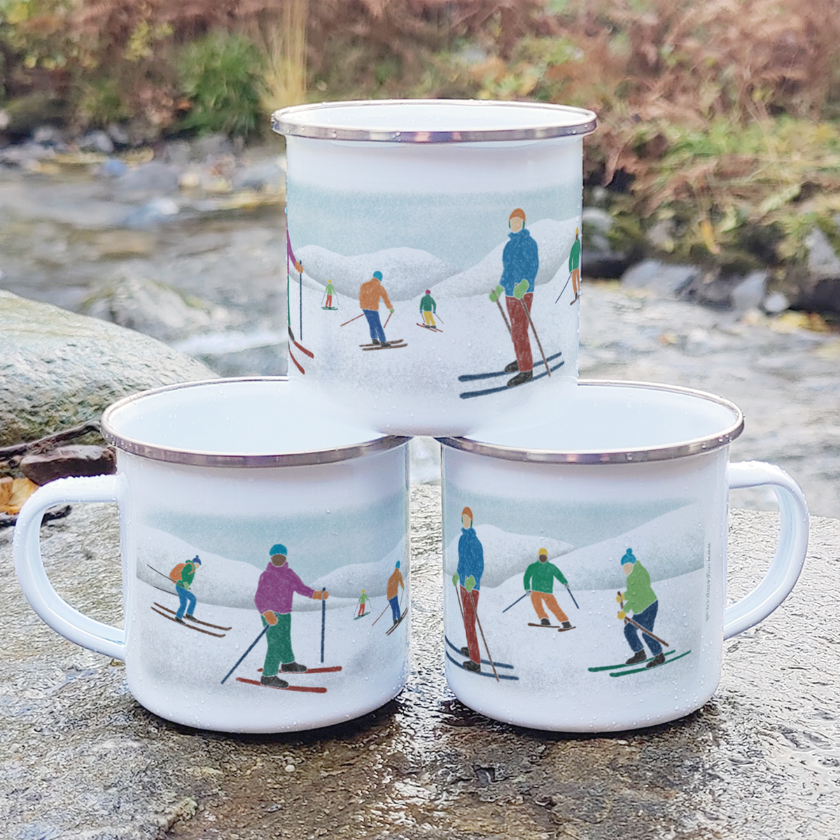 Skiing Enamel Mug