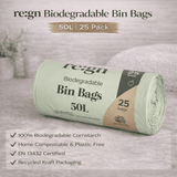 50L Biodegradable Eco Friendly Bin Bags, Eco Waste Disposal - 25 Pack