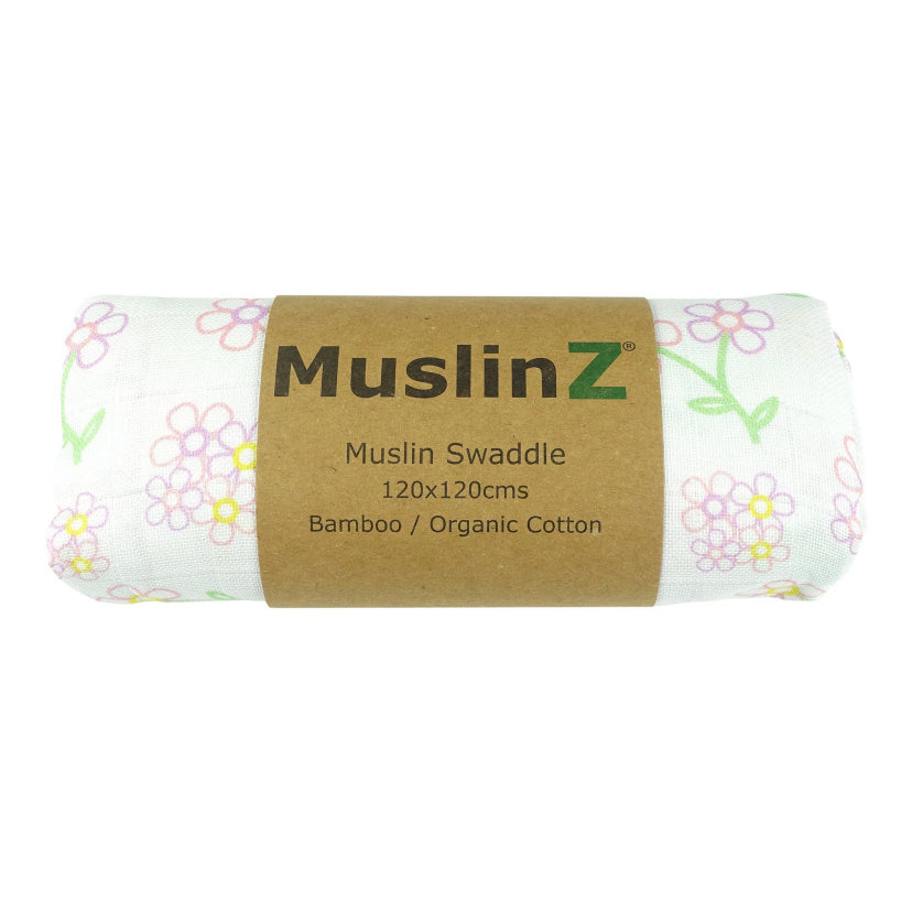 MuslinZ Bamboo/Organic Cotton Muslin Swaddle 120x120cm