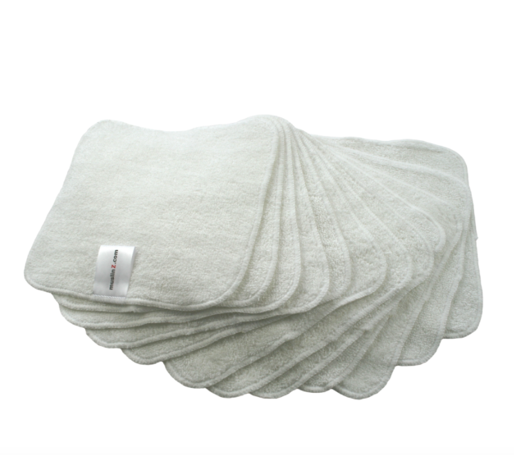 MuslinZ 12 Pack Bamboo Cotton Terry Wipes