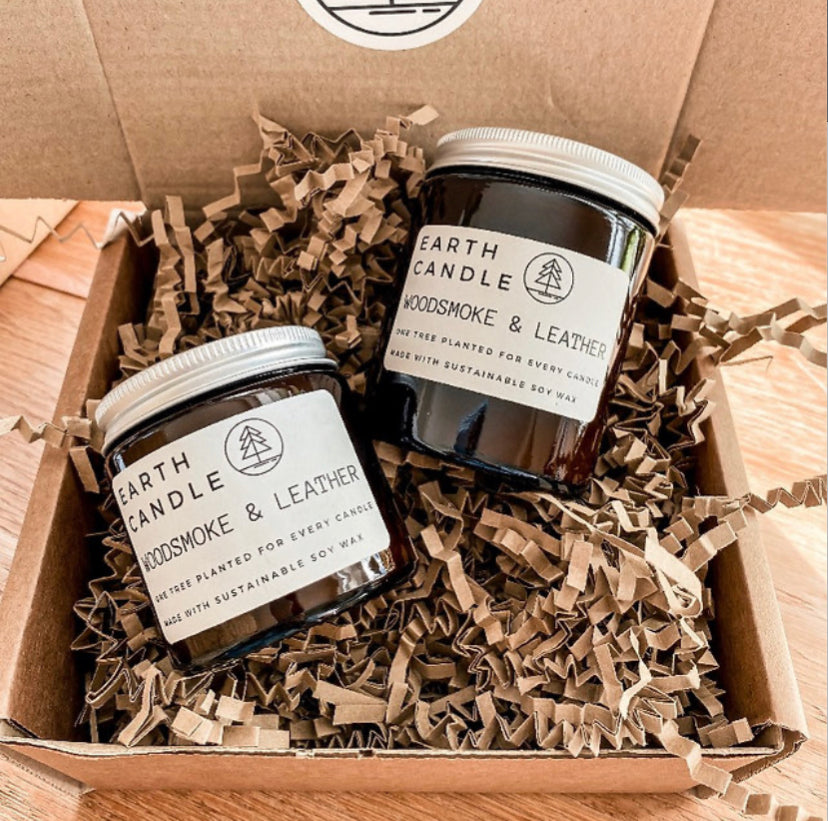 Earth Candle Co Woodsmoke + Leather Cotton Wick Candle